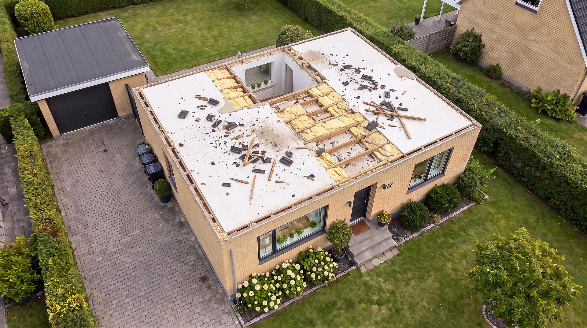 Taget er fjernet, lofterne står endnu